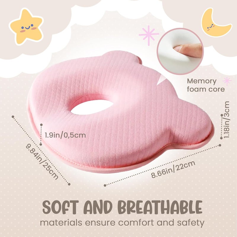 MarBoost Soft and Breathable Baby Pillow with Memory Foam and Bear Design (Pink) - Image 3